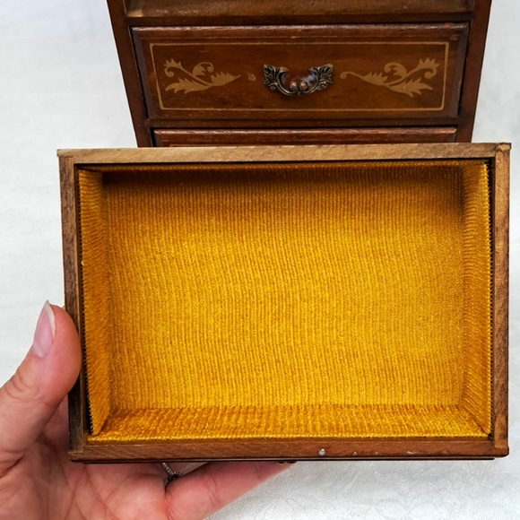 - Vintage 3 drawer wood armoire style jewelry box with metal pull handles - Picture 3 of 9